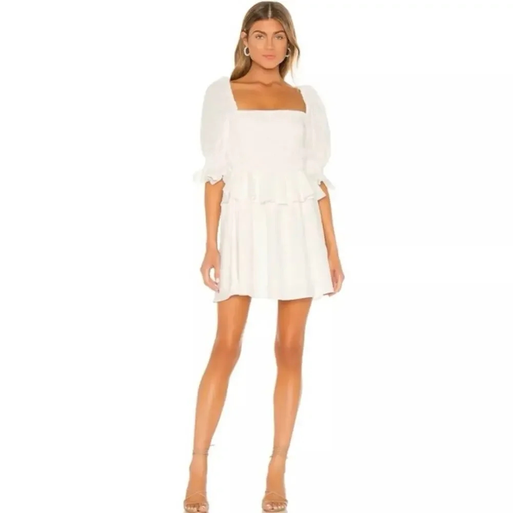 revolve white mini dress Charlotte and pleated elements Lovers and Friends Lucia Mini